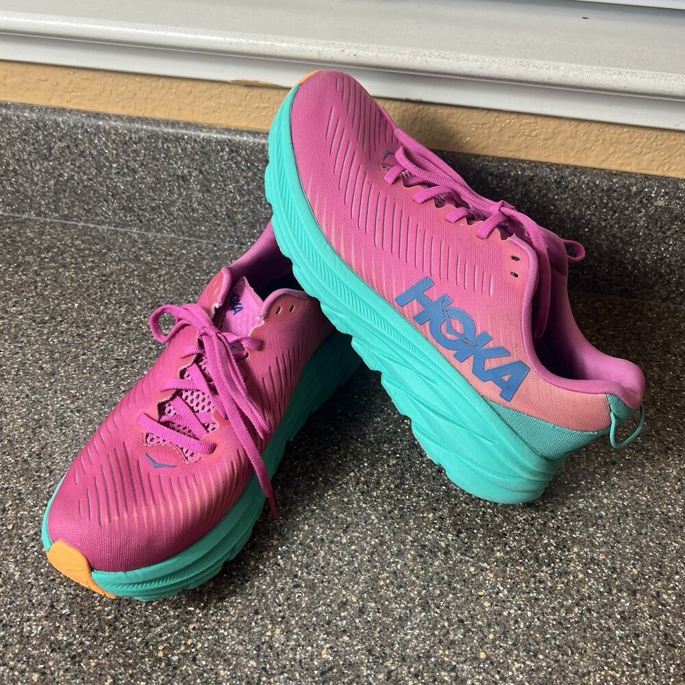 Hoka One One Rincon 3 Running Shoe Phoenix Pink Atlantis Women's 8 B Lace Up Low